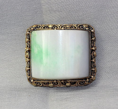 Chinese Jadeite Clip, gilded Silver Filigree mount, 19th C.