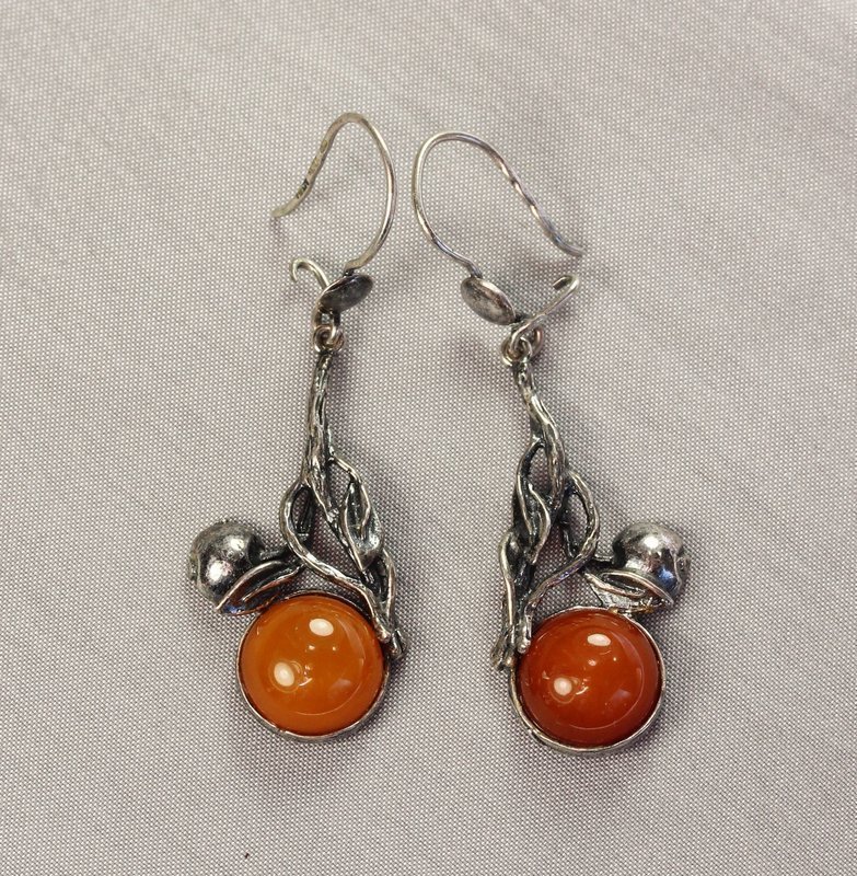 925 Sterling mount synthetic Amber Drop Earrings