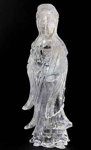 Chinese Rock Crystal Guanyin Figure, 19th C.