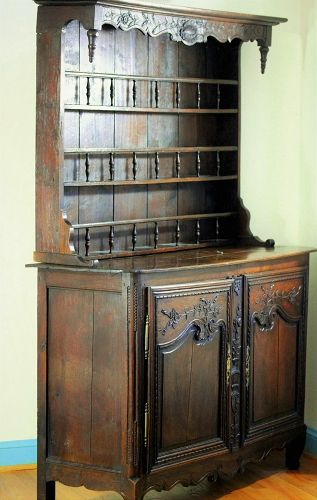French Country Louise XV period hand carved dark Oak Cupboard Buffet