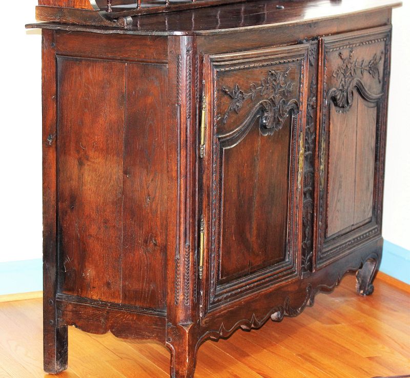 French Country Louise XV period hand carved dark Oak Cupboard Buffet