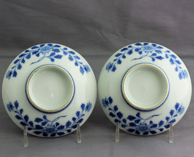Pair Japanese Nabeshima Porcelain Dishes, Thistle design