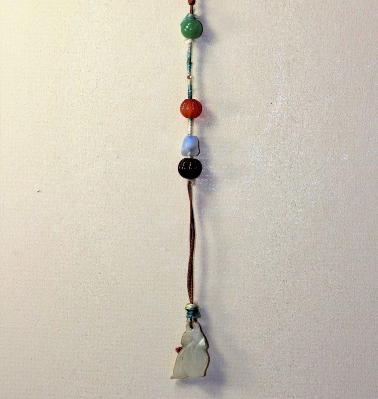 Chinese carved Jade Pendant with agate beads