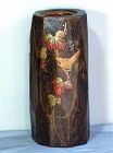 Japanese Kiri wood tall Hibachi, Lacquered Bird on Vine design