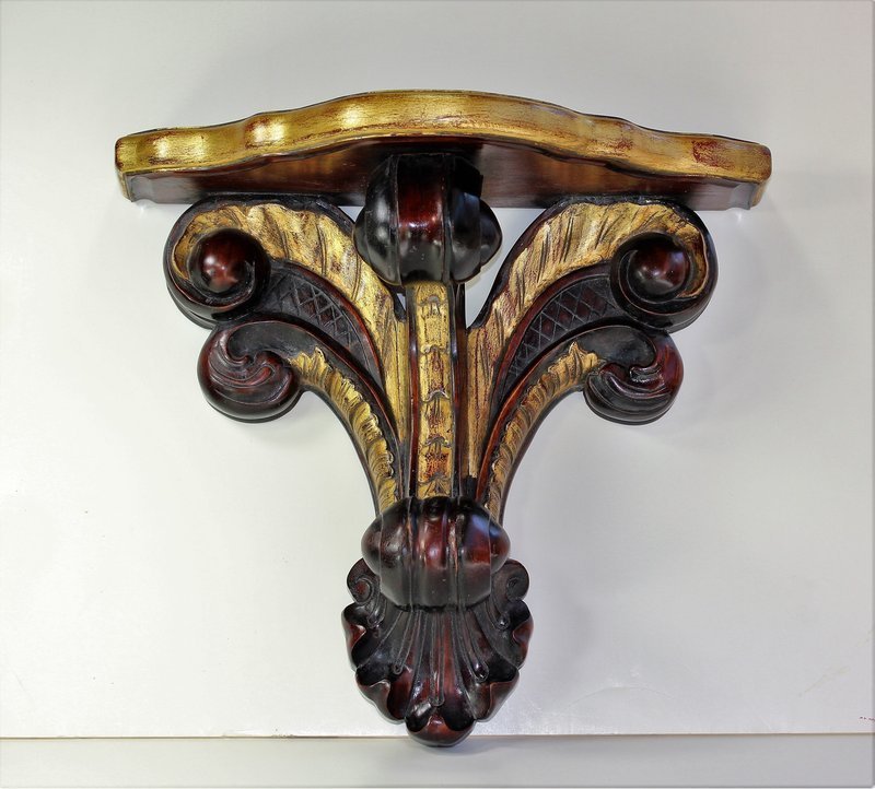 Heavy carved Wood & Gold trim wall Bracket, shelf