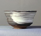 Japanese Pottery Gray & White Tea Bowl, impressed mark