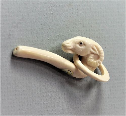 Chinese carved Ivory Ram's head clasp