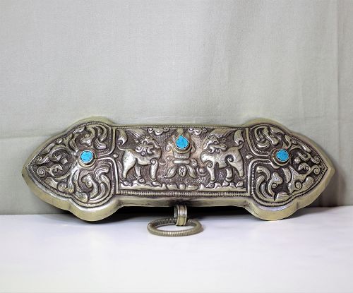 Tibetan Himalayan Lady's Belt Buckle, Hard Silver & double Goats