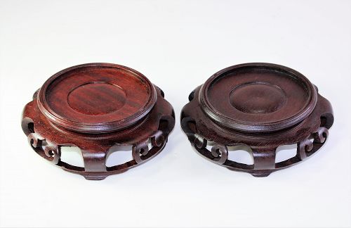 Two(2) Chinese Hardwood round brown Display Stands