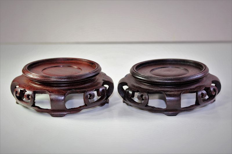 Two(2) Chinese Hardwood round brown Display Stands
