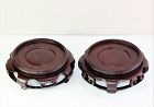 Two(2) Chinese Hardwood round brown Display Stands, "Hong Kong" label