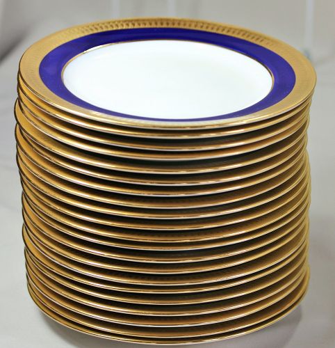 21 English Mintons Porcelain Dessert Plates, Cobalt Blue & Gold, g6262