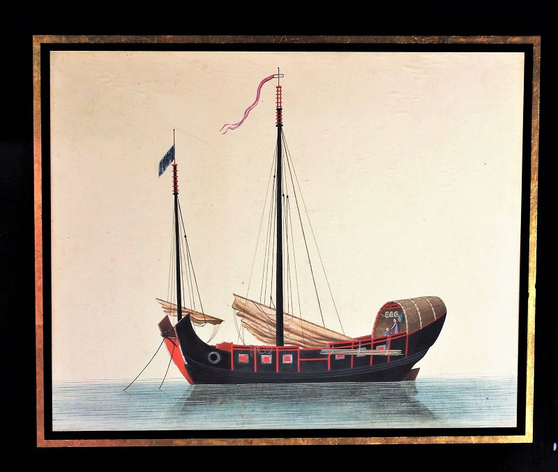 Chinese Export Water color Painting of Sampan, 19th Century
