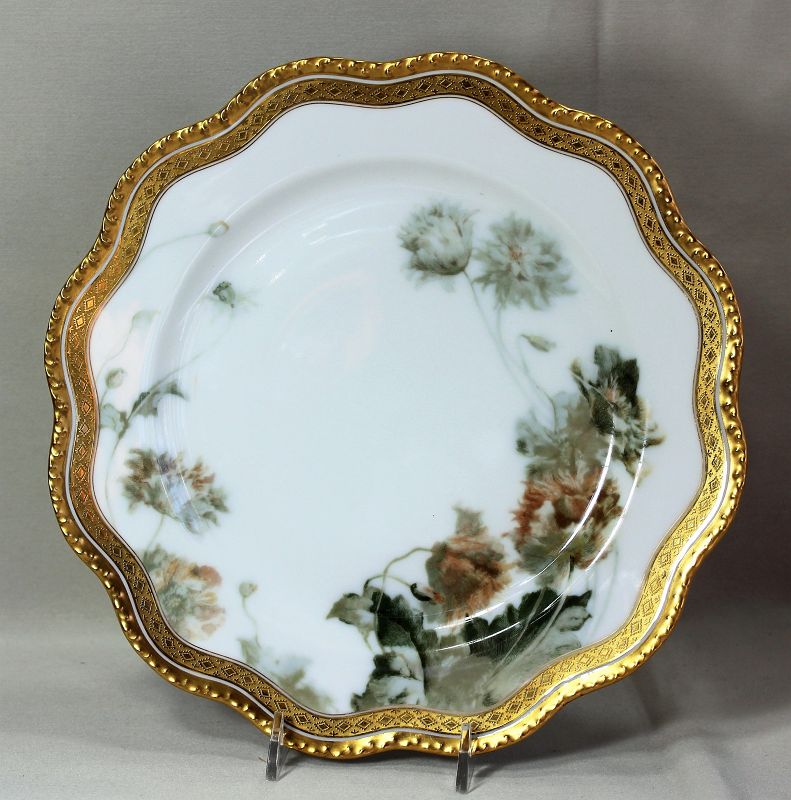 French Limoges Porcelain Plate, Feu de four, Poppy flower