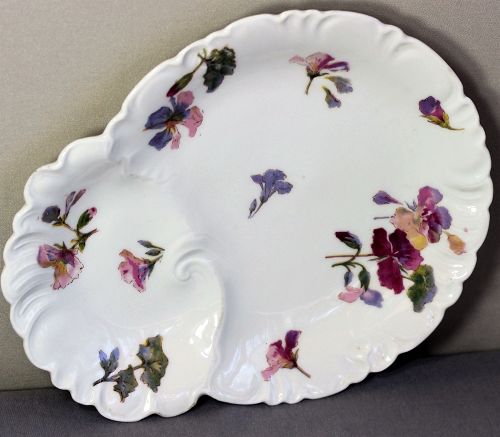 French Limoges Porcelain Serving Dish, Pansy flower
