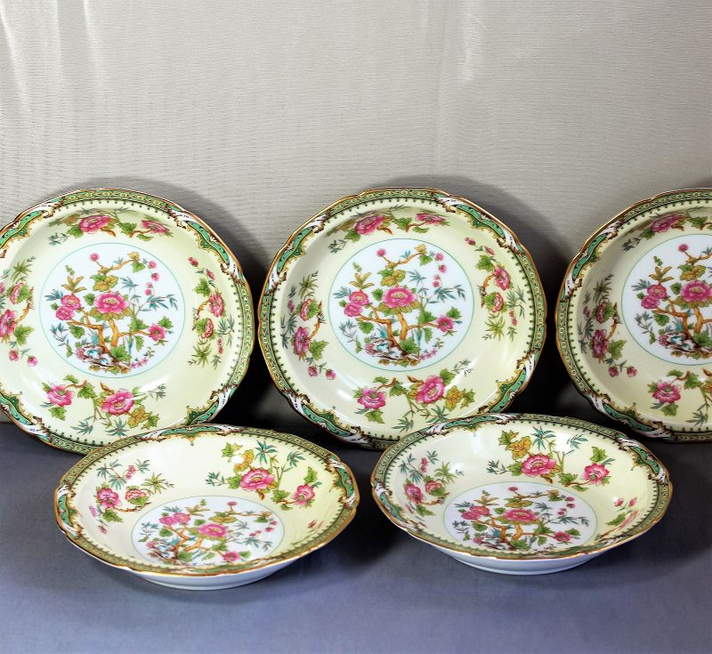5 Japanese Noritake Porcelain large Bowls for Soup