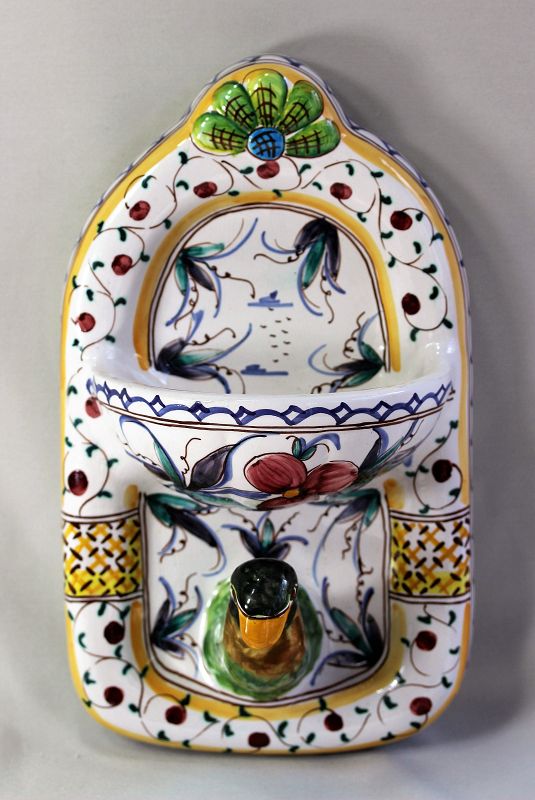 Portuguese hand painted Ceramic Bird Soap dish &amp; Towel Hanger