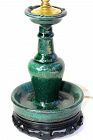 Chinese Green Glazed Monochrome Pottery Joss stick Lamp