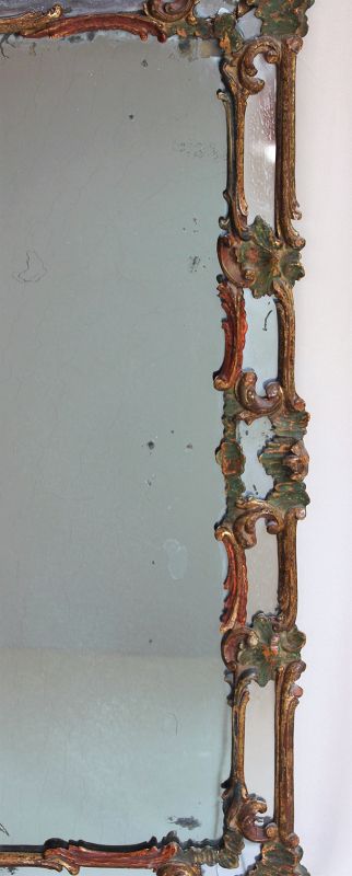 18th Century Italian Polychrome painted Gilded carved Mirror