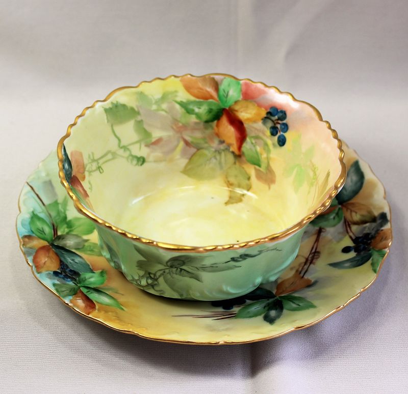 French Limoges Porcelain serving Bowl and matching under plate