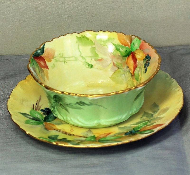 French Limoges Porcelain serving Bowl and matching under plate
