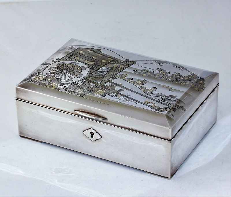 Japanese "Silver 950" Jewelry Box with Mt. Fuji and Imperial Carriage