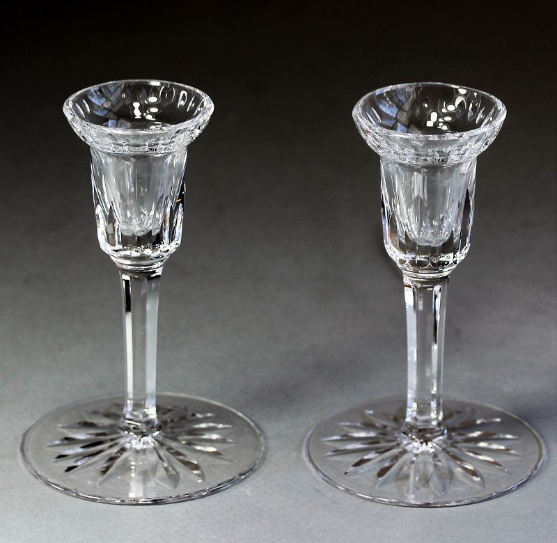 Pair Irish Waterford signed hand cut Lead Crystal Candlesticks