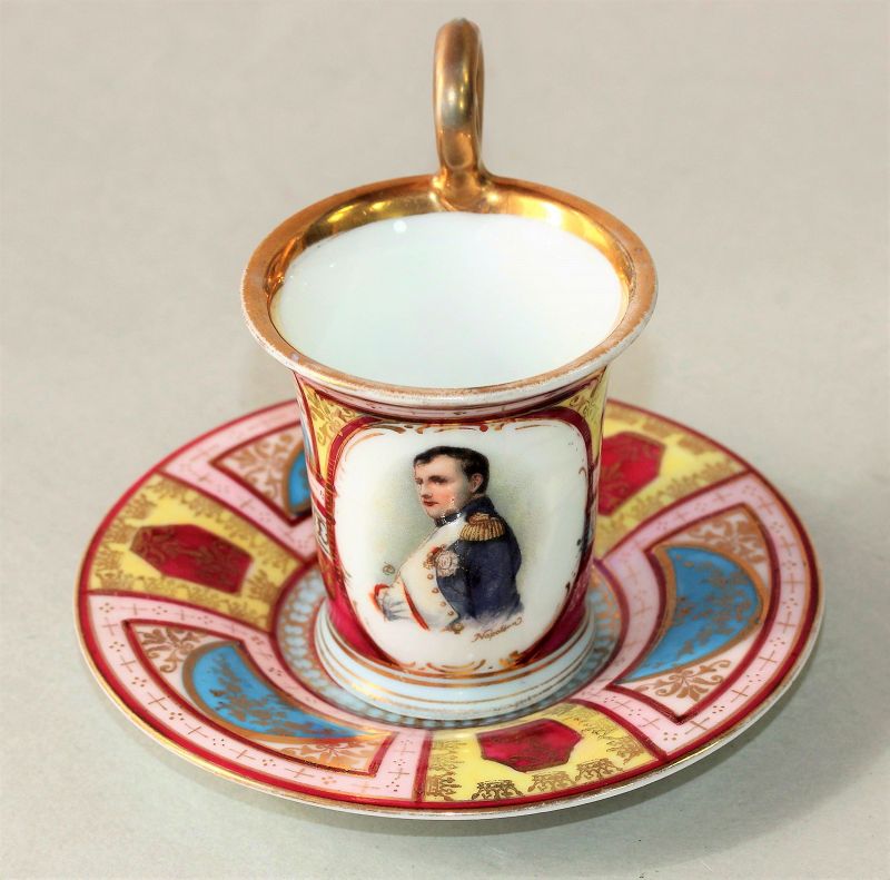 French Napoleon Portrait Porcelain Cup and Saucer