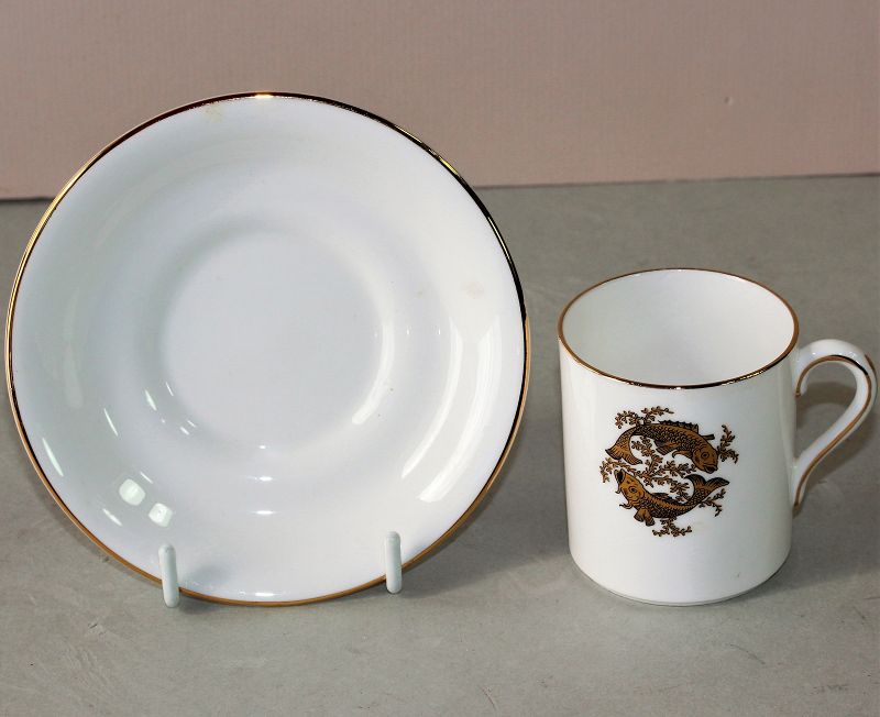 English Tuscan Porcelain Double Fish Demitasse Cup &amp; Saucer