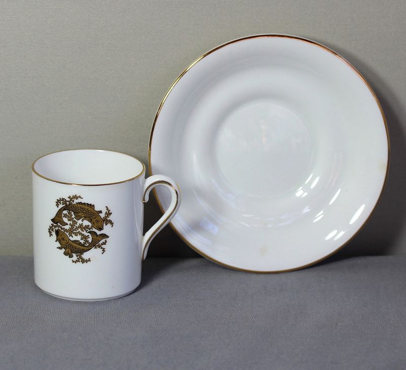 English Tuscan Porcelain Double Fish Demitasse Cup &amp; Saucer