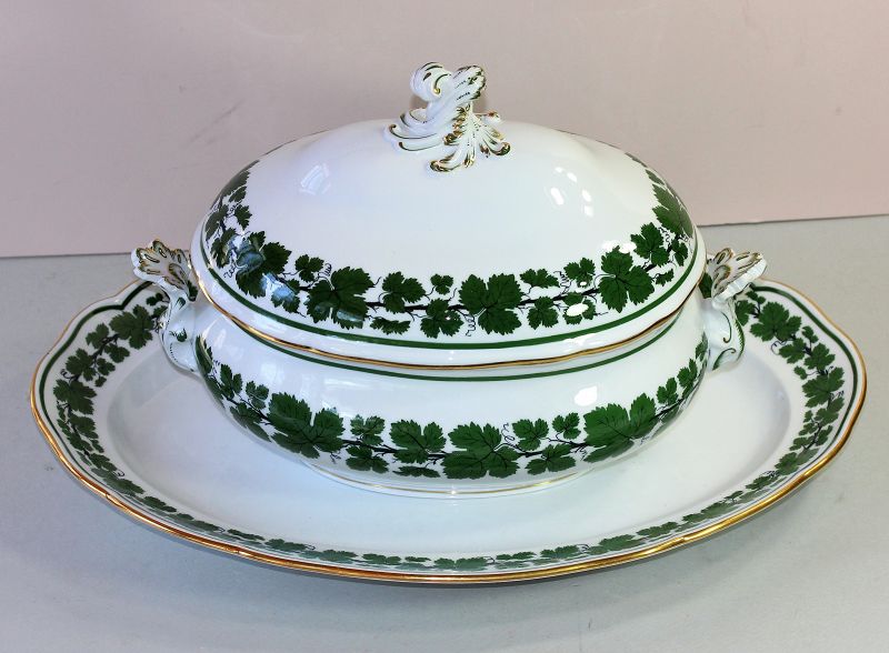 German Meissen Green Ivy Porcelain Soup Tureen &amp; matching Platter