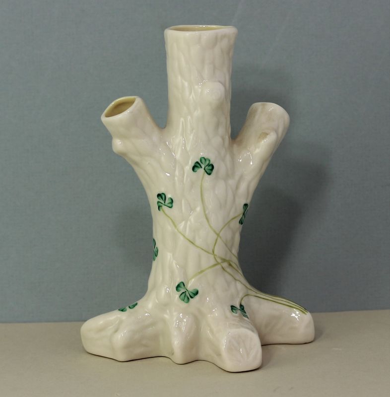 Irish Belleek Porcelain Shamrock  design Tree shape Vase