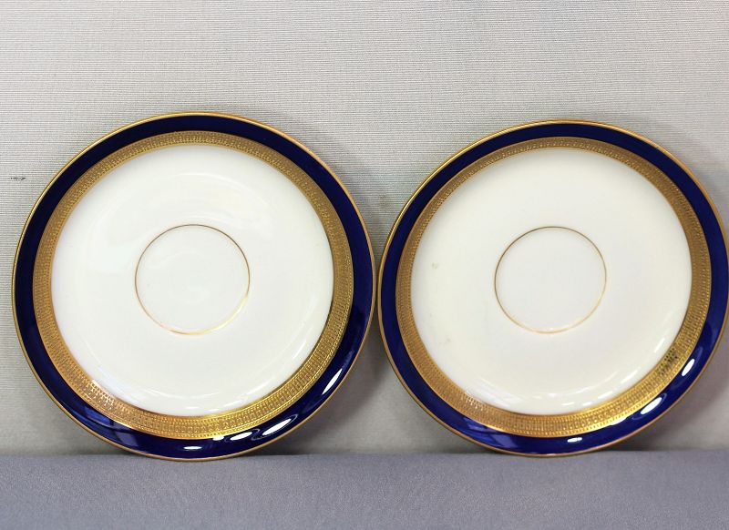 Two(2) Lenox Porcelain Saucers, green mark cobalt blue & gold rim