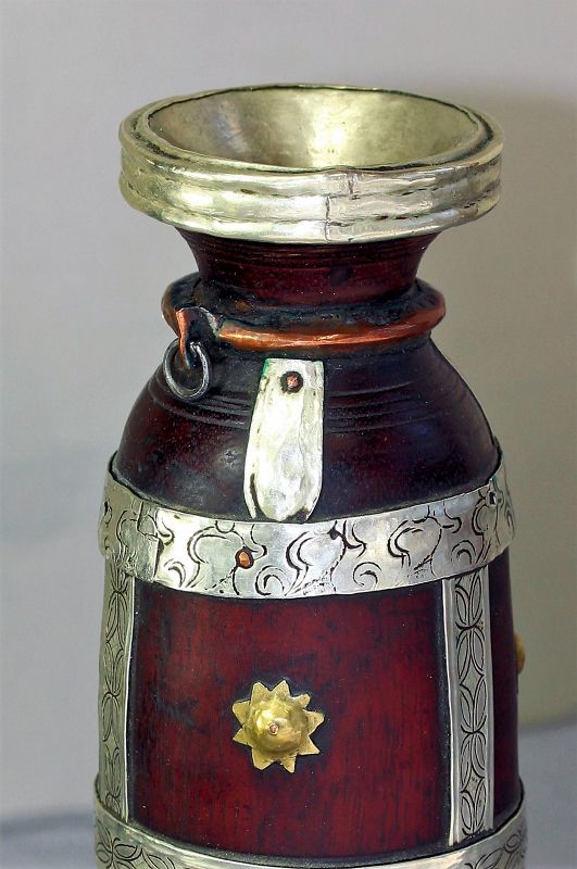 Nepalese Jug  for Ghee Butter Jug, etched Silver mounting