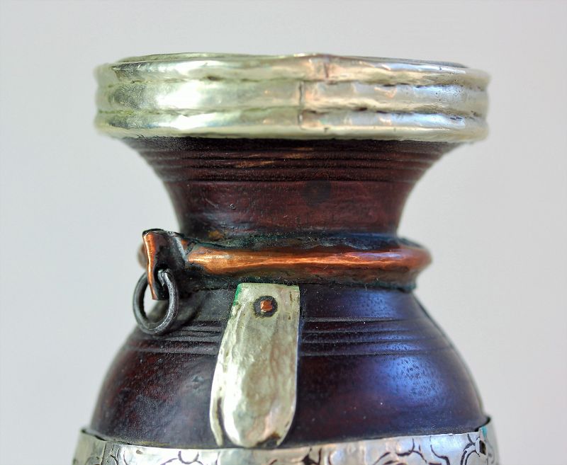 Nepalese Jug  for Ghee Butter Jug, etched Silver mounting