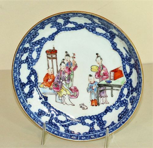Chinese Export Porcelain Famille Rose & Blue Saucer Dish