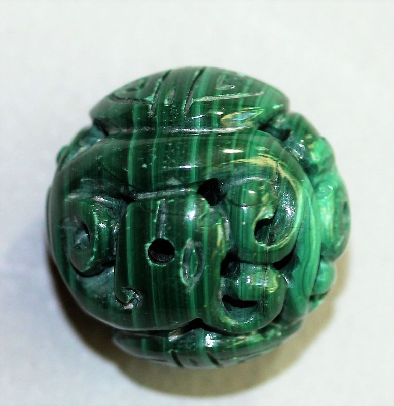 Malachite carved large bead, Chinese Character &quot;Shou&quot;