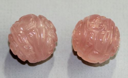 Two(2) Rose Quartz Natural carved large Beads