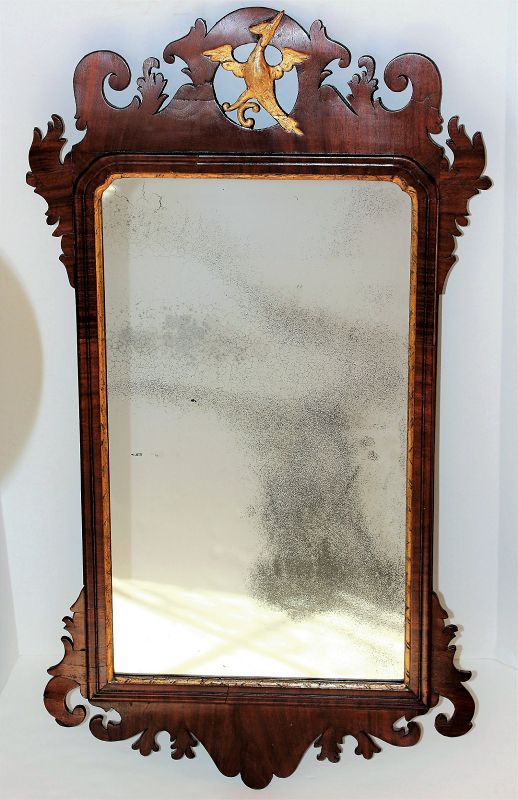 English Chippindale Mahogany &amp; Gold Phoenix Mirror/Looking Glass