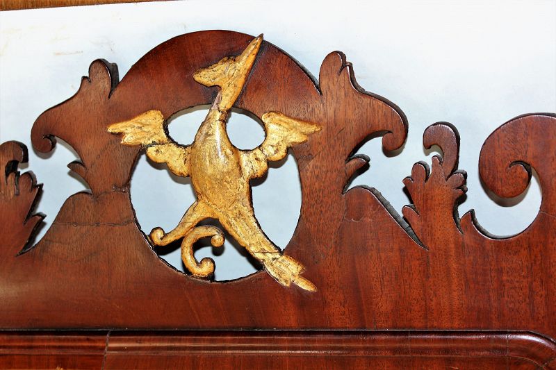 English Chippindale Mahogany &amp; Gold Phoenix Mirror/Looking Glass