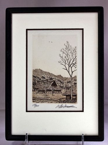 "Norikane Hiroto" Japanese Etching in Frame, 119/500