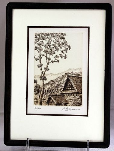 "Norikane Hiroto" etching "Shiragawako" 121/500