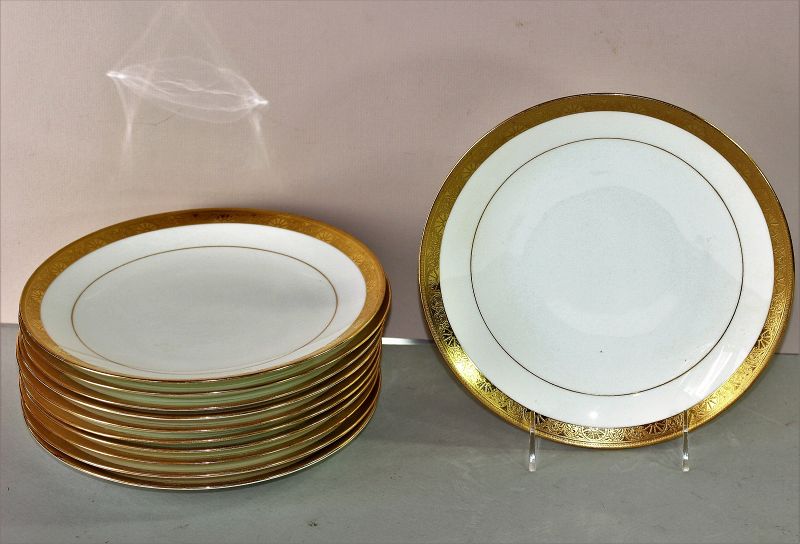 11 English Mintons Porcelain Gold Rim Luncheon Plate, Tiffany &amp; Co