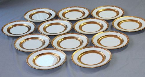 12 Lenox Porcelain Gold encrusted wide Rim Plates, Tiffany & Co.