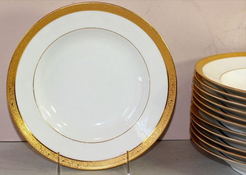 12 Haviland Limoges Gold Rim Soup Plates
