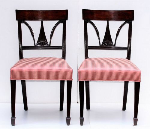 Pr. English Regency Mahogany Side Chairs, Feather back Splat
