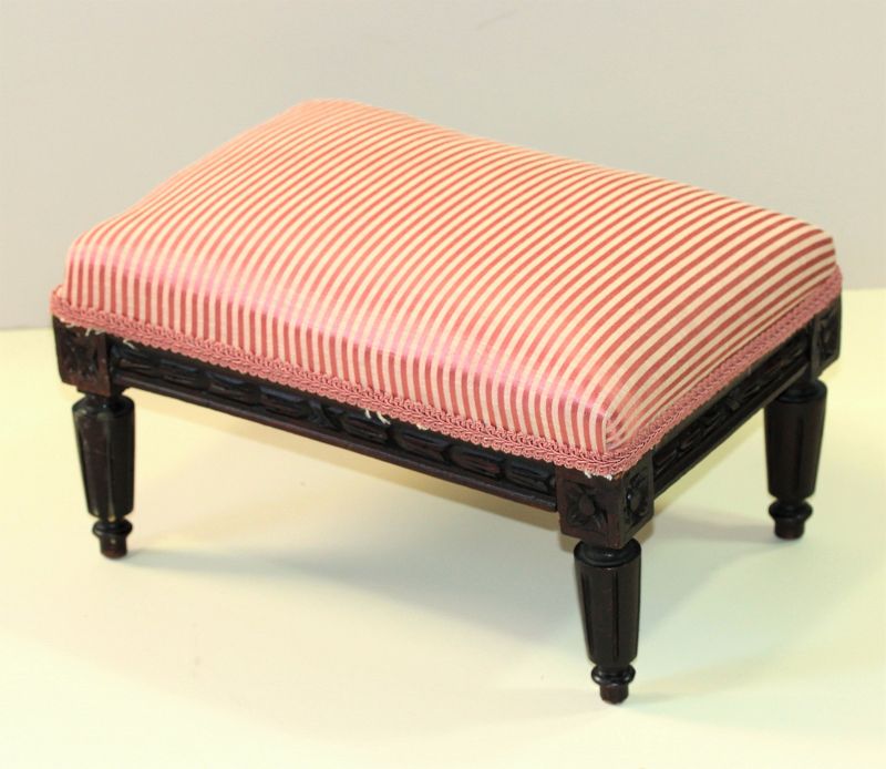 Belgium carved Wooden Foot Stool, upholstered top