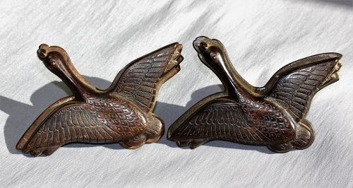 2 Japanese Bronzed Metal  Flying Geese Hardware