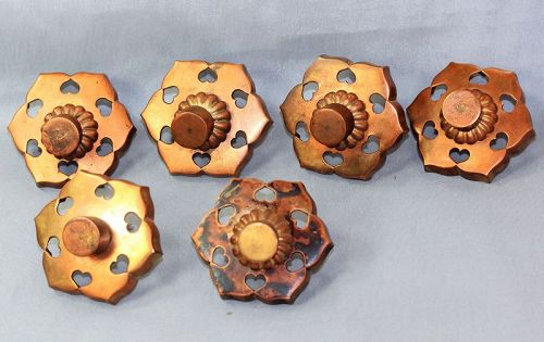 6 Japanese Gilded on Copper Mon shape Hardware