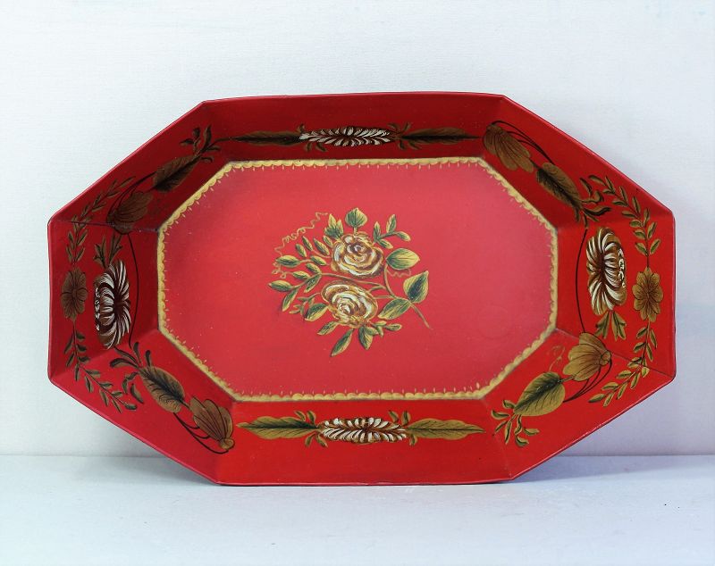 Red Tole Tray, Fruit or Bread